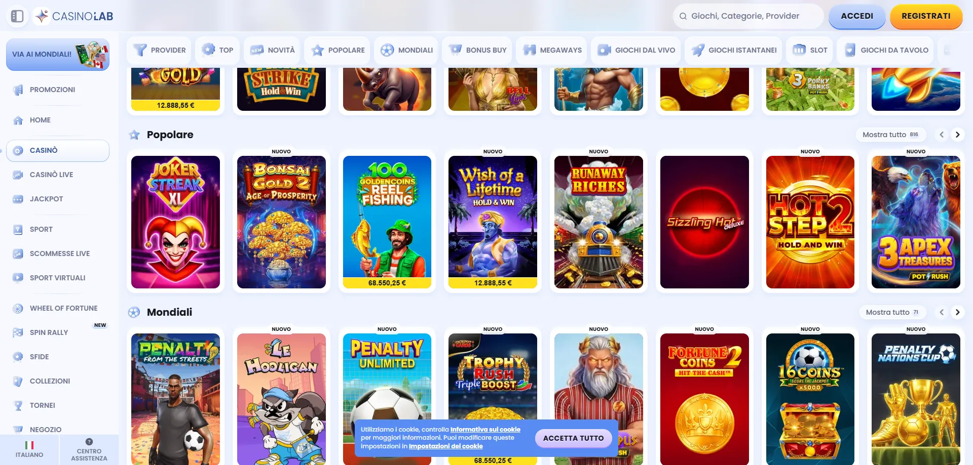 Catalogo slot e giochi da tavolo di Casinolab Casino