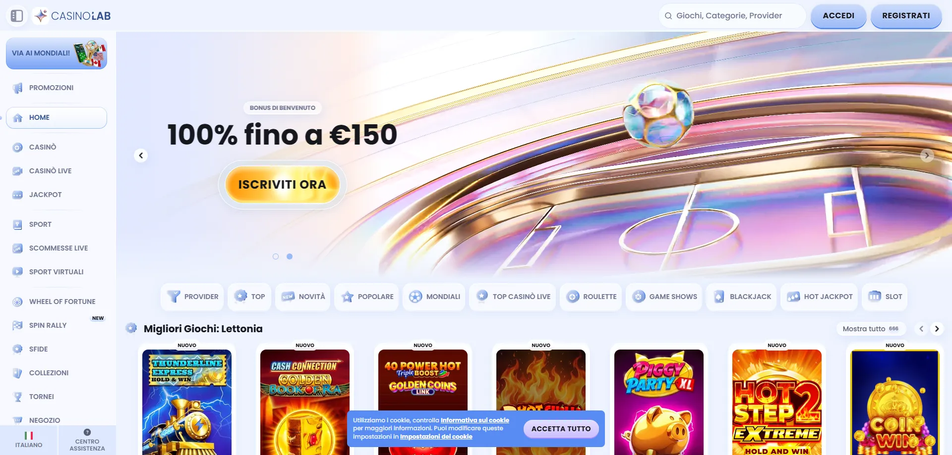 Panoramica della homepage di Casinolab Casino Italia